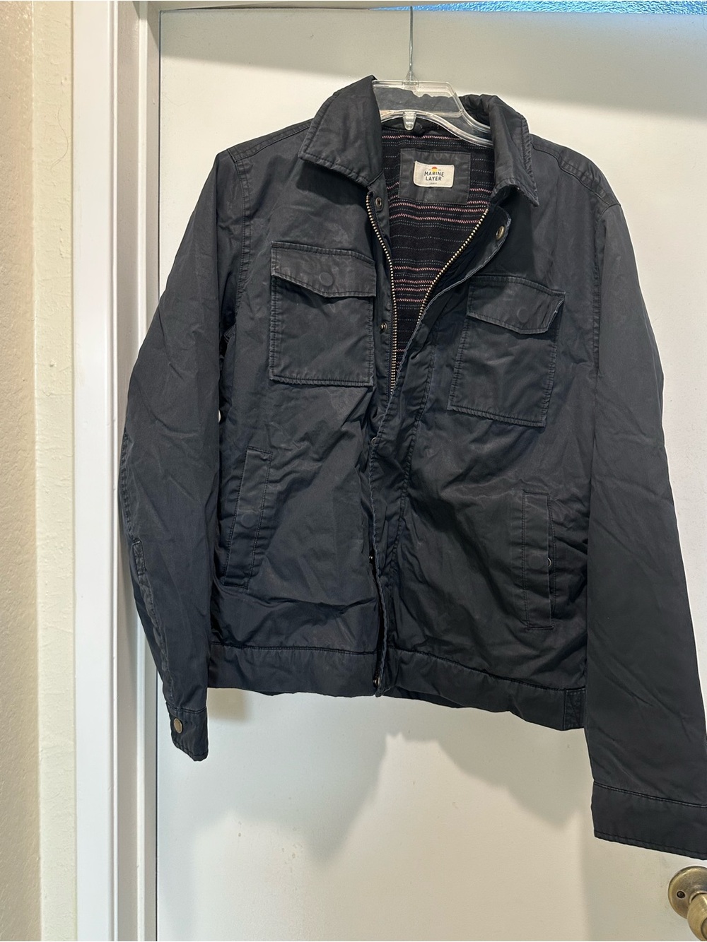 Marine Layer Dry Wax Trucker Jacket Navy Size Small